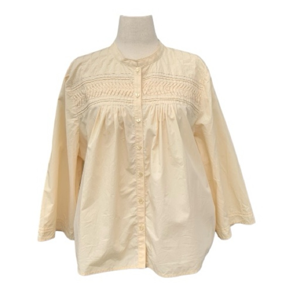 J Jill Vintage Button Front Peasant Blouse Top Pintuck Detail Boho Tunic Size XL